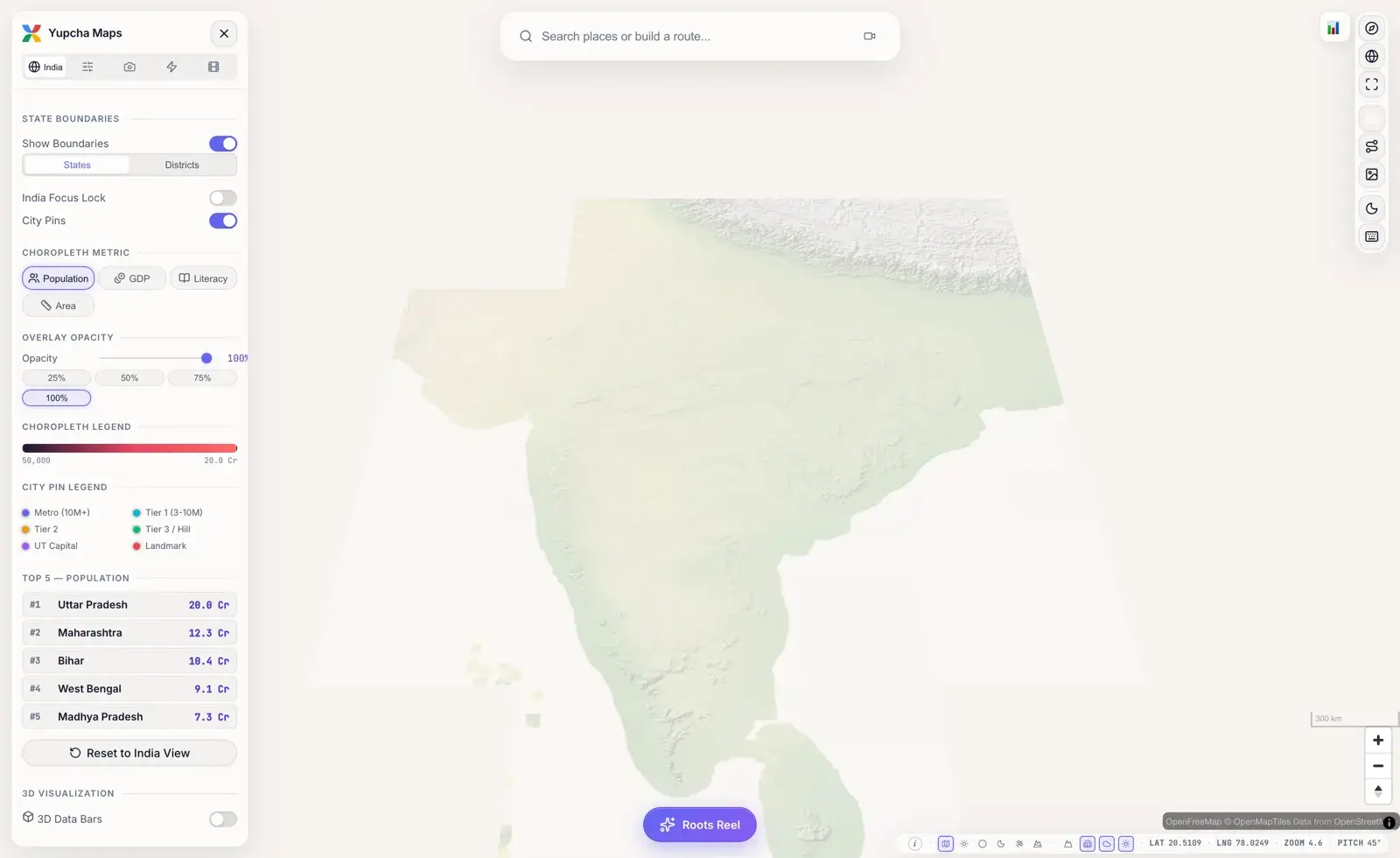 Yupcha Maps studio with an India choropleth