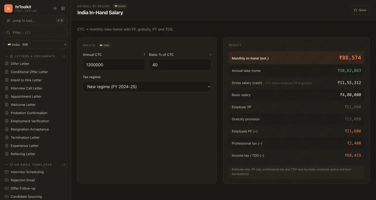 Payroll take-home calculator